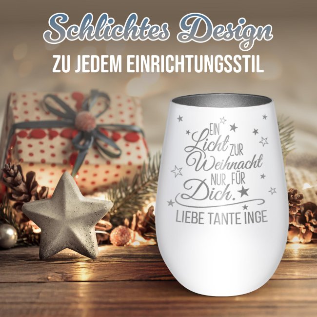 Weihnachts-Windlicht mit Gravur - Ein Licht - mit Name - inkl. Teelicht - Wei&szlig;-Silber