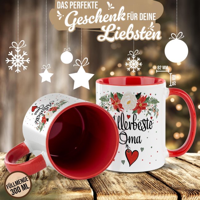 Weihnachtstasse f&uuml;r Oma - Innen &amp; Henkel Rot