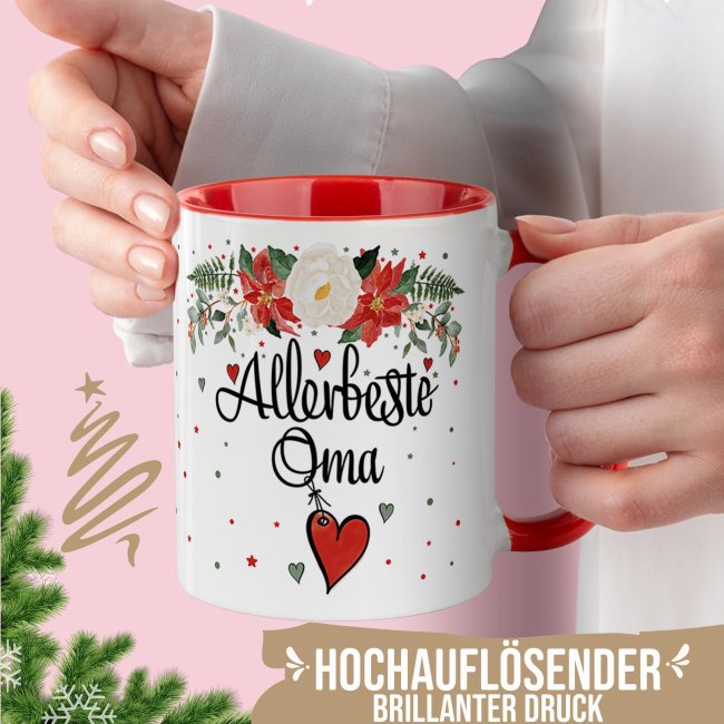 Weihnachtstasse f&uuml;r Oma - Innen &amp; Henkel Rot
