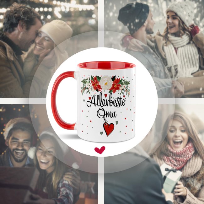 Weihnachtstasse f&uuml;r Oma - Innen &amp; Henkel Rot