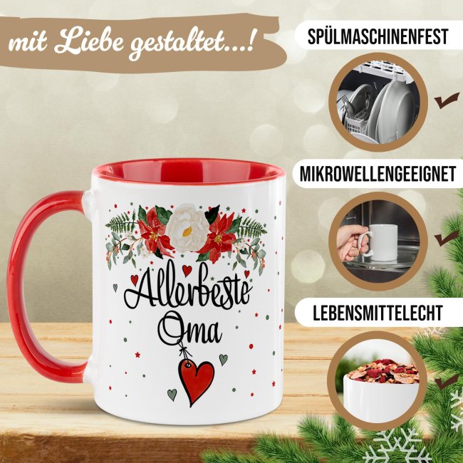 Weihnachtstasse f&uuml;r Oma - Innen &amp; Henkel Rot