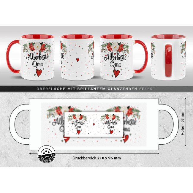 Weihnachtstasse f&uuml;r Oma - Innen &amp; Henkel Rot