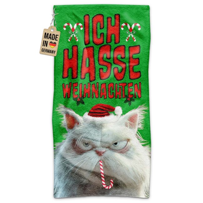 Handtuch mit Weihnachtsmotiv - Ich hasse Weihnachten - 70 x 140 cm