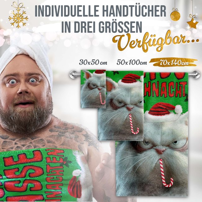 Handtuch mit Weihnachtsmotiv - Ich hasse Weihnachten - 70 x 140 cm