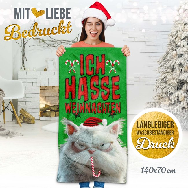 Handtuch mit Weihnachtsmotiv - Ich hasse Weihnachten - 70 x 140 cm