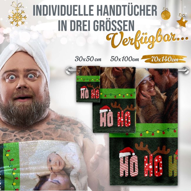 Weihnachts-Handtuch mit Foto - Ho Ho Ho - 70 x 140 cm