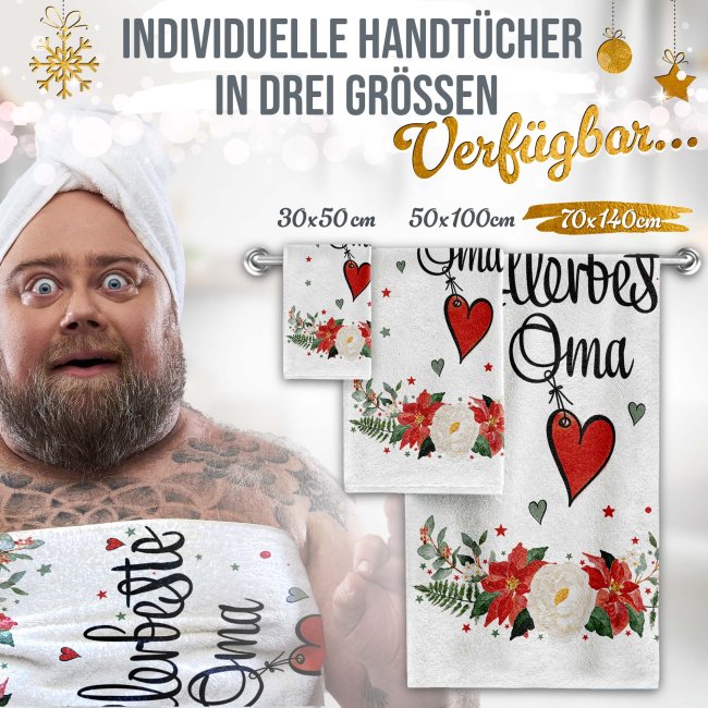 Weihnachtliches Handtuch f&uuml;r Oma - in drei Gr&ouml;&szlig;en