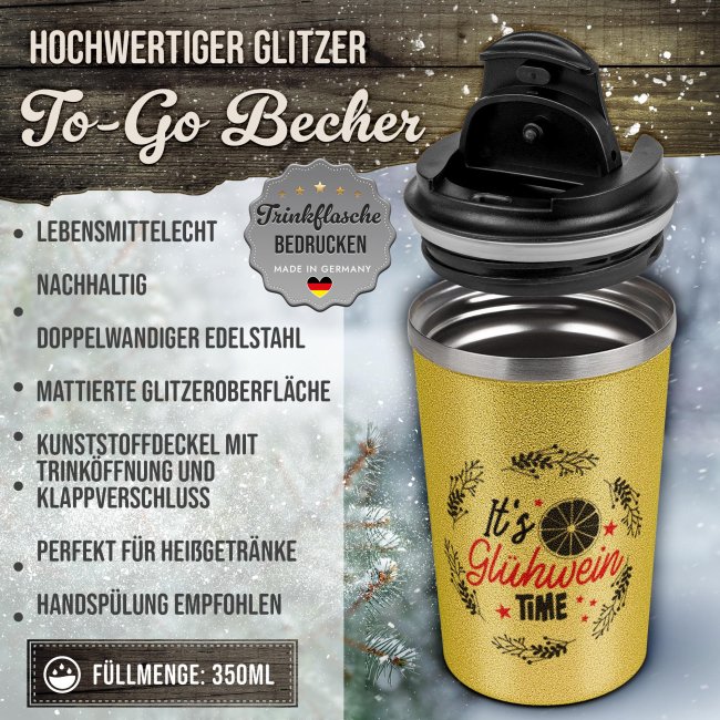 To-Go Edelstahlbecher Glitzer - Gl&uuml;hwein Time - in vier Farben
