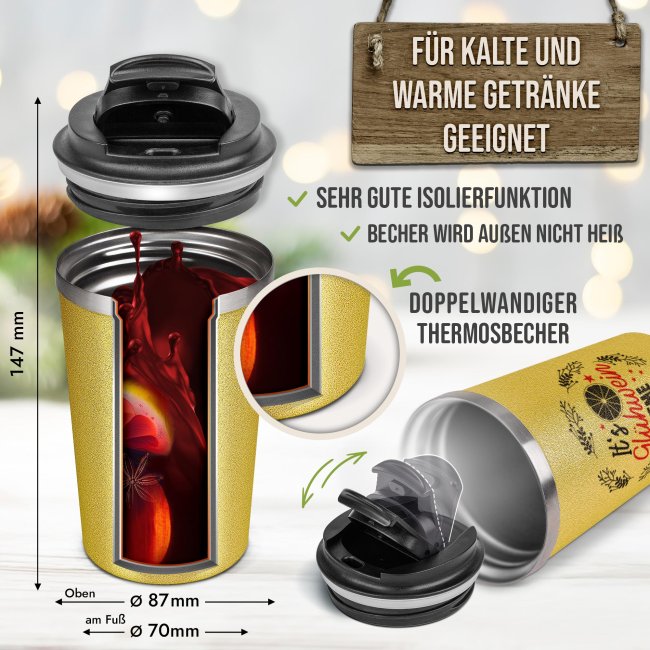 To-Go Edelstahlbecher Glitzer - Gl&uuml;hwein Time - in vier Farben