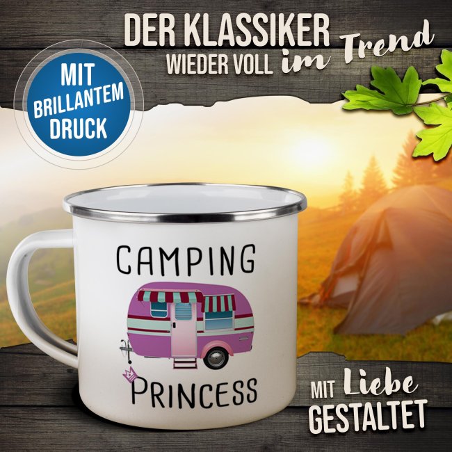 Emaille-Tasse f&uuml;r Camper - Camping Princess - 480 ml