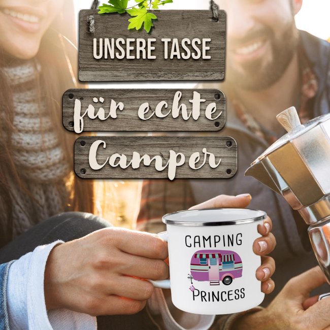 Emaille-Tasse f&uuml;r Camper - Camping Princess - 480 ml