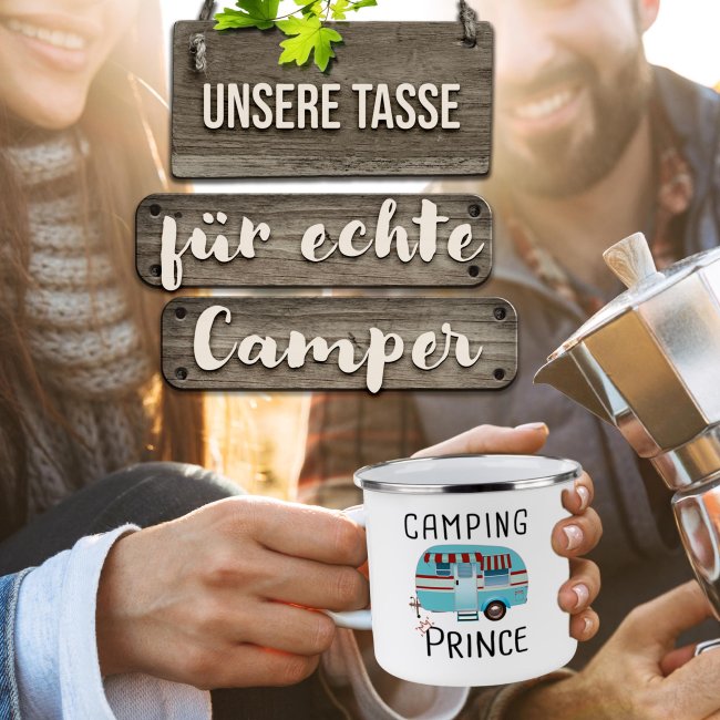 Emaille-Tasse f&uuml;r Camper - Camping Prince - 480 ml