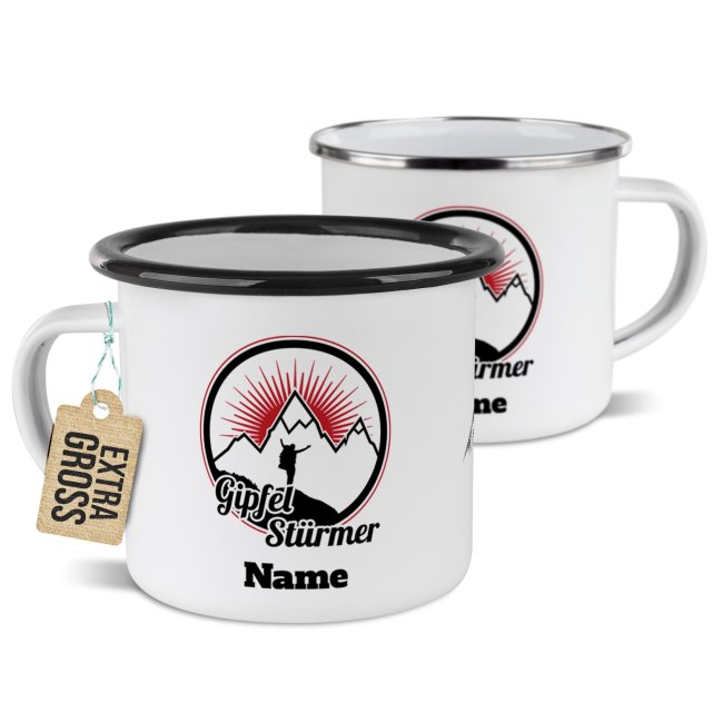 Emaille-Tasse - Gipfelst&uuml;rmer - mit Name - 480 ml
