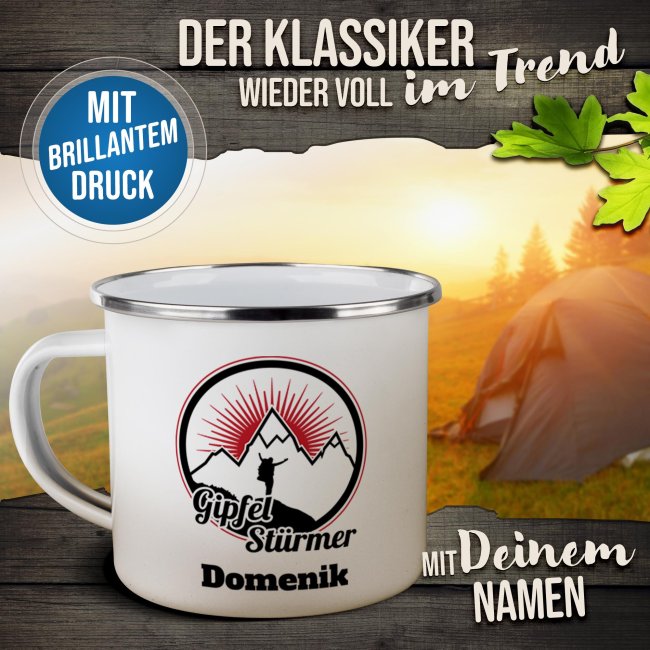 Emaille-Tasse - Gipfelst&uuml;rmer - mit Name - 480 ml