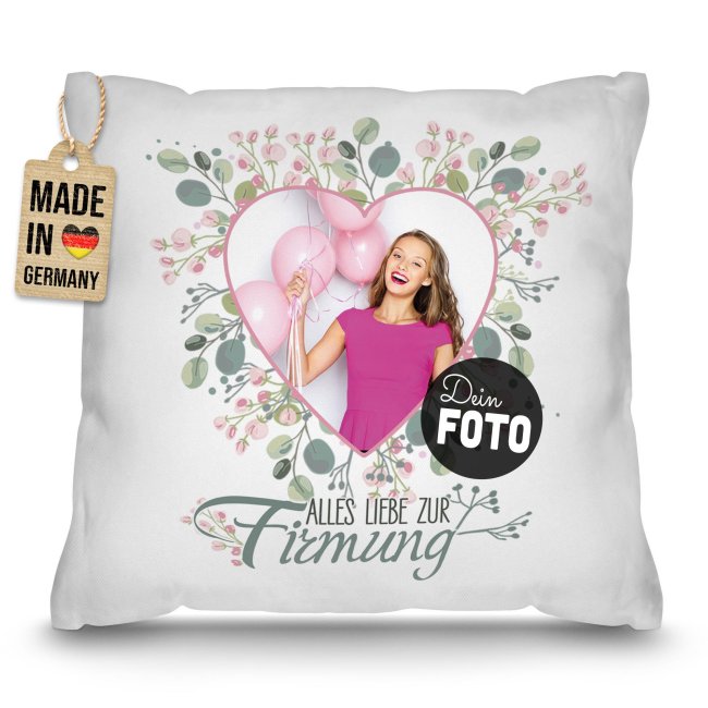 Personalisiertes Kissen zur Firmung - Alles liebe - Herz - mit Foto