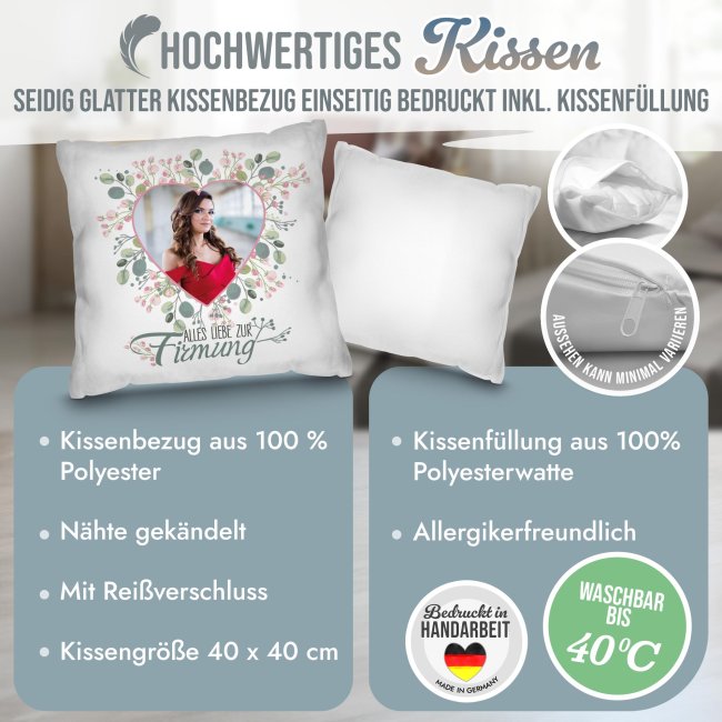 Personalisiertes Kissen zur Firmung - Alles liebe - Herz - mit Foto