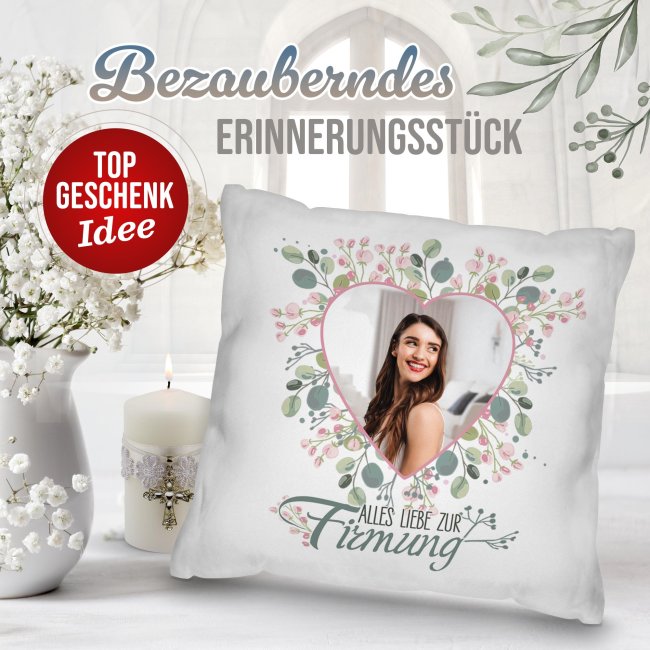Personalisiertes Kissen zur Firmung - Alles liebe - Herz - mit Foto