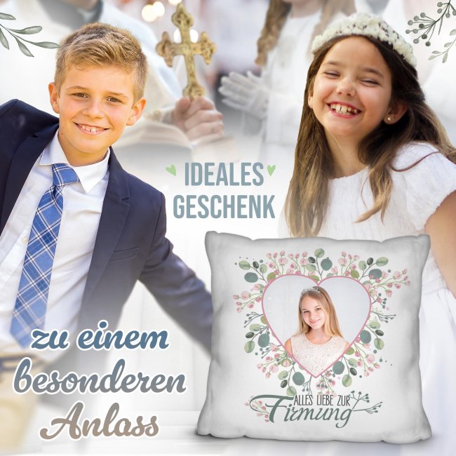 Personalisiertes Kissen zur Firmung - Alles liebe - Herz - mit Foto
