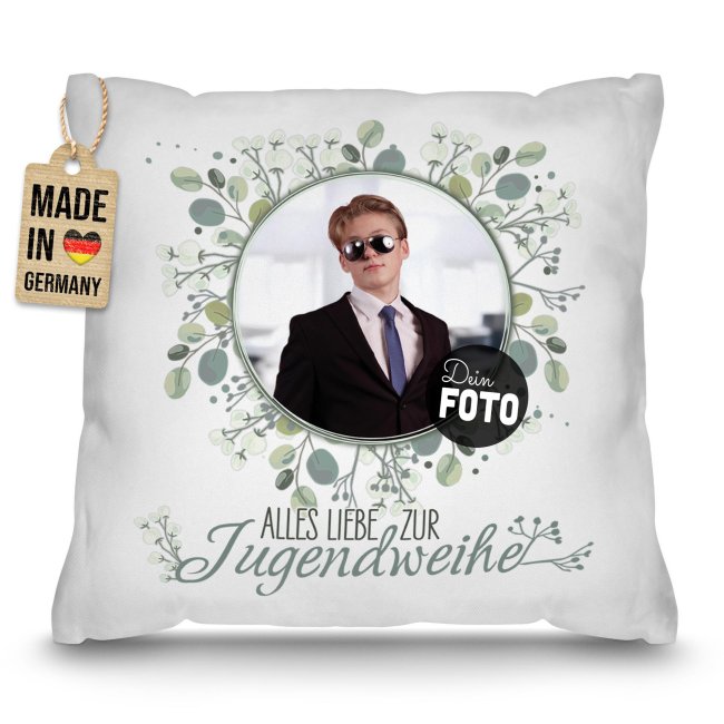 Personalisiertes Kissen zur Jugendweihe - Alles liebe - Kreis - mit Foto