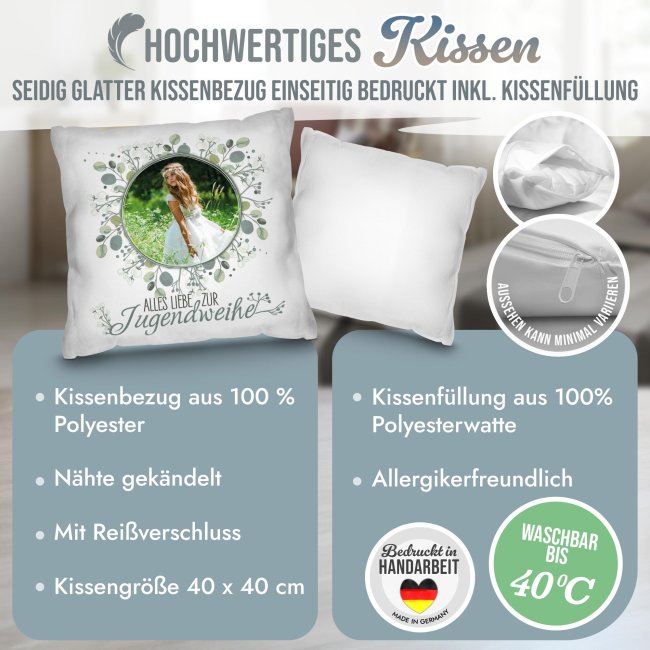 Personalisiertes Kissen zur Jugendweihe - Alles liebe - Kreis - mit Foto