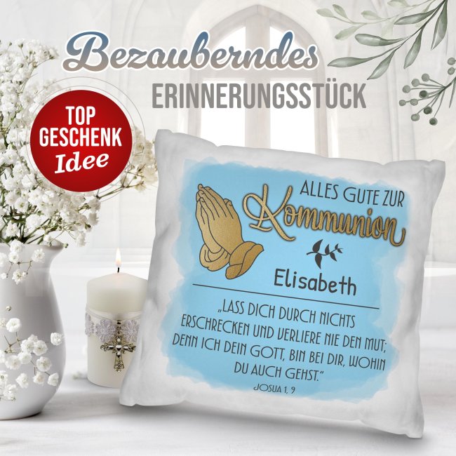 Personalisiertes Kissen zur Kommunion - Alles Gute, Bibelspruch Josua 1 Vers 9 - mit Name