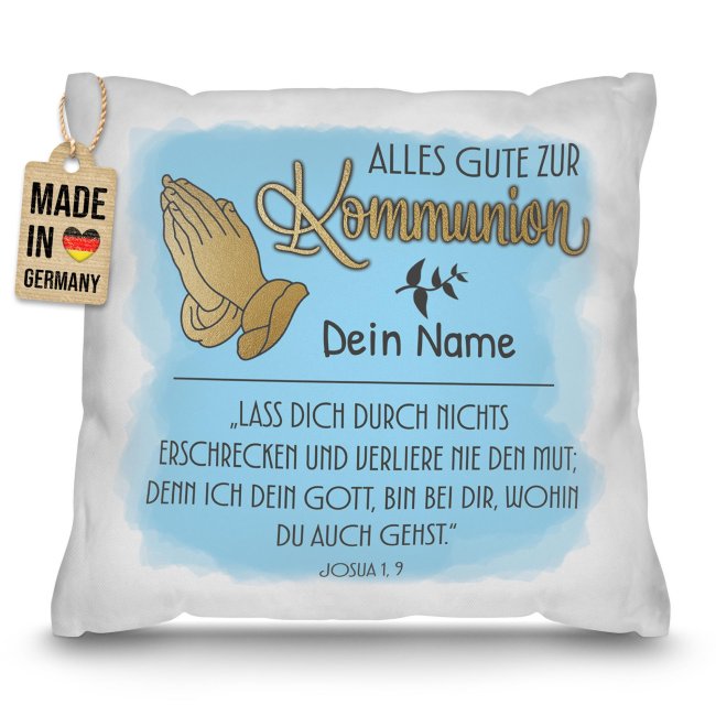 Personalisiertes Kissen zur Kommunion - Alles Gute, Bibelspruch Josua 1 Vers 9 - mit Name