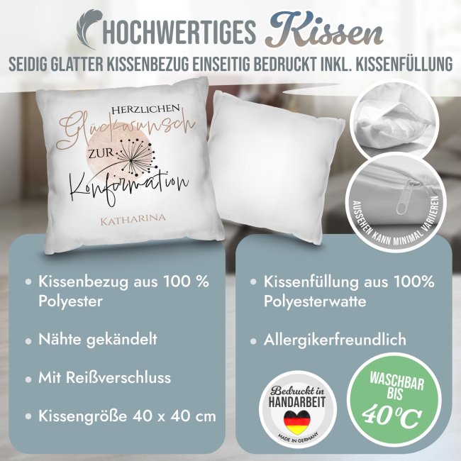 Personalisiertes Kissen zur Konfirmation - Herzlichen Gl&uuml;ckwunsch - mit Name