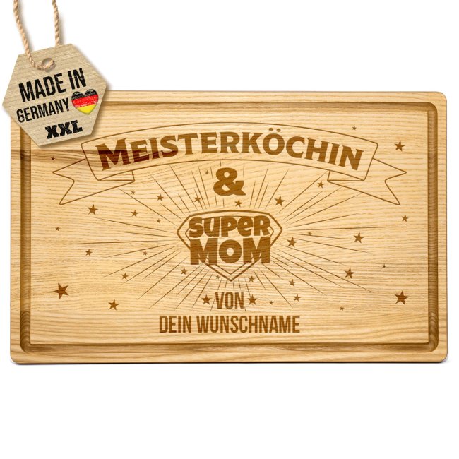 Gro&szlig;es Schneidebrett mit Gravur - Meisterk&ouml;chin und Super Mom - mit Name - 40 x 25 cm