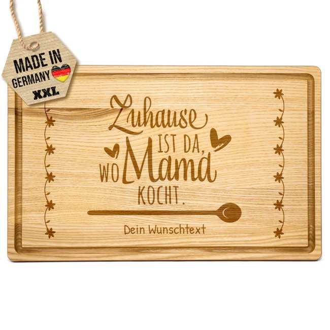 Gro&szlig;es Schneidebrett mit Gravur - Zuhause ist da wo Mama kocht - mit Name - 40 x 25 cm