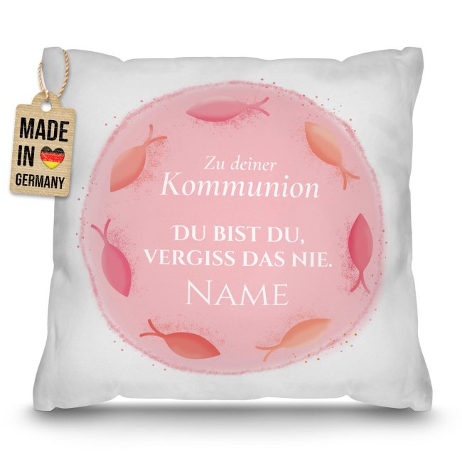 Kissen zur Kommunion - Du bist du - Rosa - mit Name