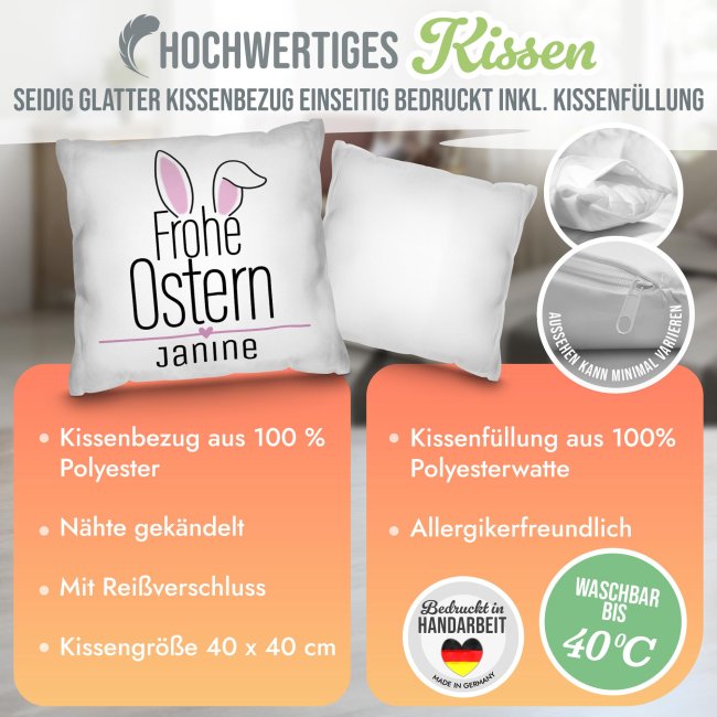 Personalisiertes Kissen - Frohe Ostern - Osterohren - mit Name