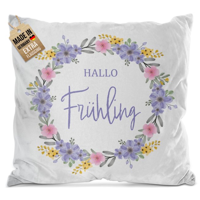 Kissen mit Spruch - Hallo Fr&uuml;hling - Lila