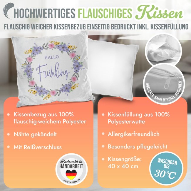 Kissen mit Spruch - Hallo Fr&uuml;hling - Lila