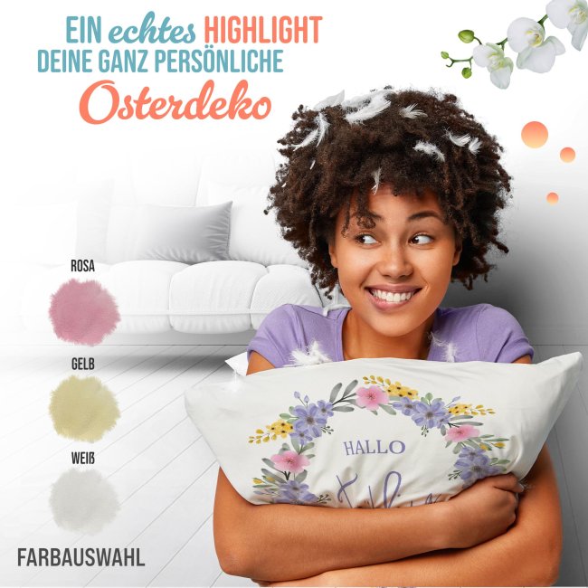 Kissen mit Spruch - Hallo Fr&uuml;hling - Lila