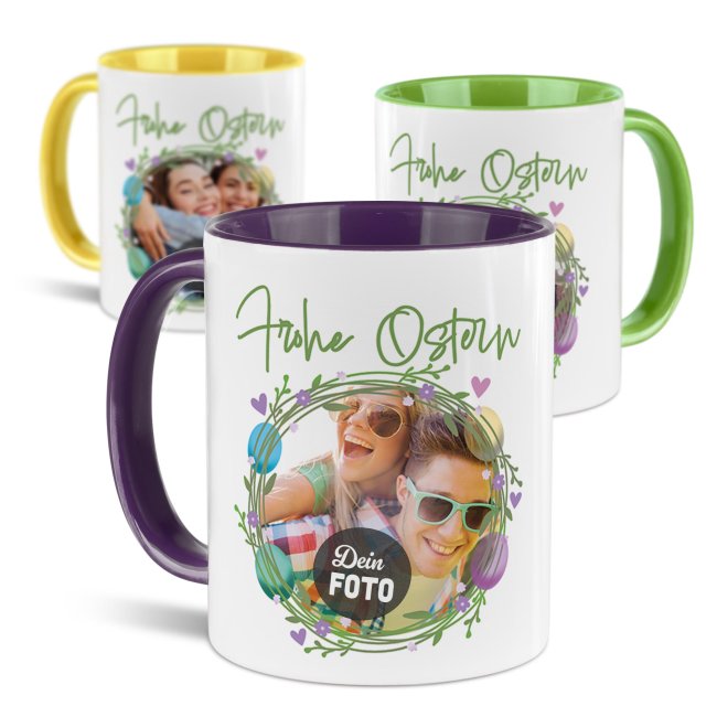 Personalisierte Tasse - Frohe Ostern - Osterkranz Eier - mit Foto