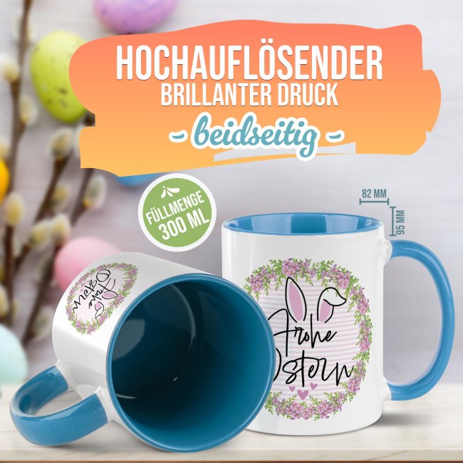 Personalisierte Tasse - Frohe Ostern - Osterkranz Hase - mit Name