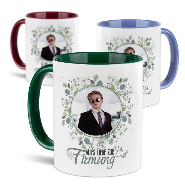Personalisierte Tasse zur Firmung - Alles liebe - Kreis - mit Foto
