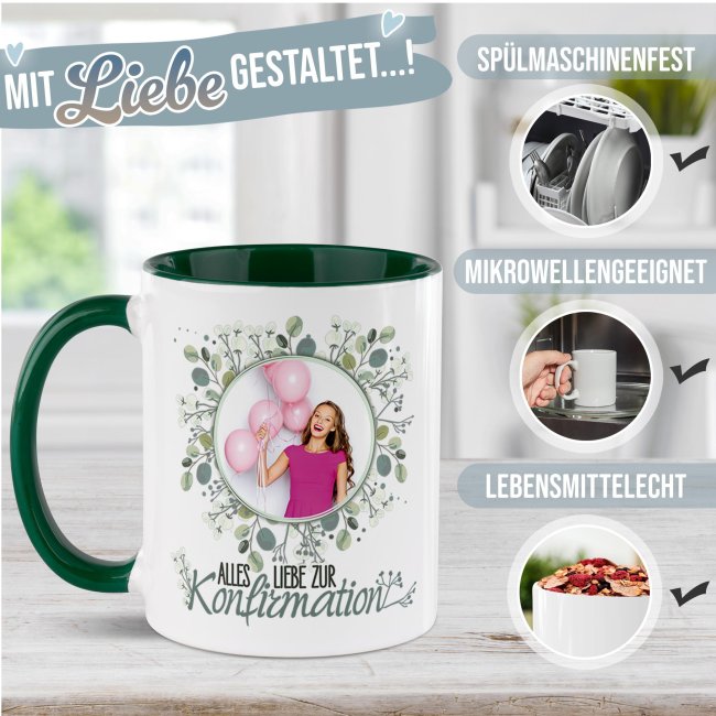 Personalisierte Tasse zur Konfirmation - Alles liebe - Kreis - mit Foto