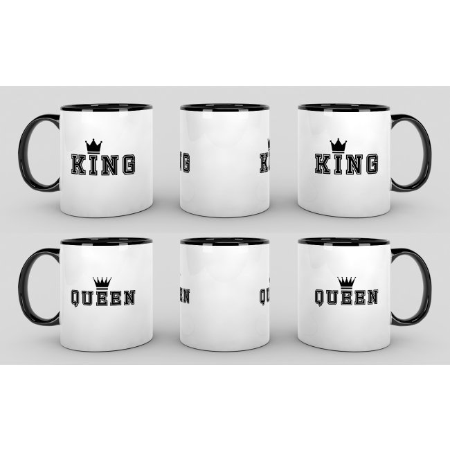 Tassenset King und Queen mit Krone Innen / Henkel Schwarz