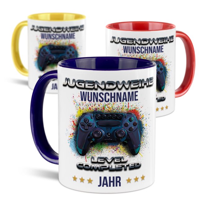 Personalisierte Tasse zur Jugendweihe - Level completed - Controller - mit Name &amp; Jahr
