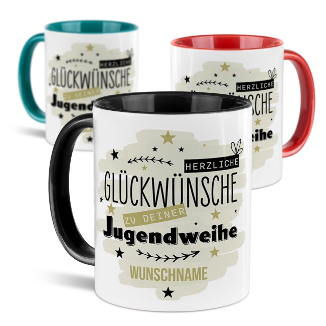 Personalisierte Tasse zur Jugendweihe - Herzliche Gl&uuml;ckw&uuml;nsche - Gr&uuml;n - mit Name
