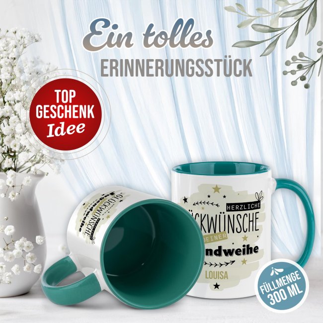 Personalisierte Tasse zur Jugendweihe - Herzliche Gl&uuml;ckw&uuml;nsche - Gr&uuml;n - mit Name