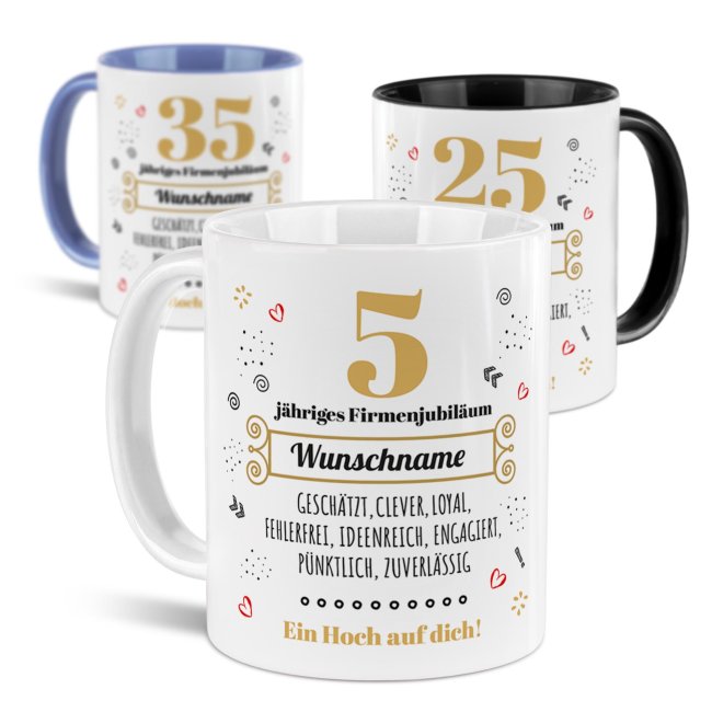 Personalisierte Tasse zum Firmenjubil&auml;um - Ein Hoch auf dich - mit Zahl &amp; Name