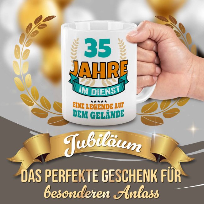 Personalisierte Tasse zum Firmenjubil&auml;um - Eine Legende im Dienst - mit Zahl
