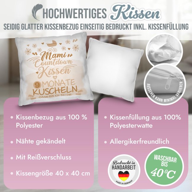 Kissen zur Schwangerschaft - Mami Countdown, beige