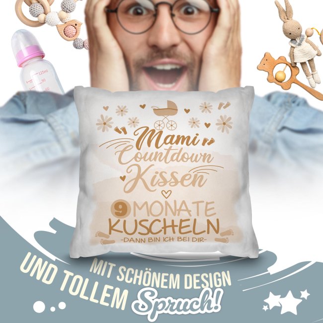 Kissen zur Schwangerschaft - Mami Countdown, beige