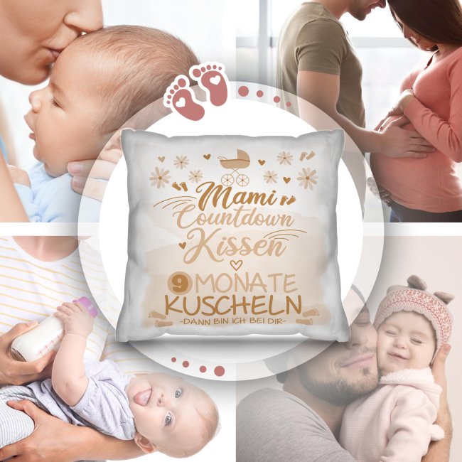 Kissen zur Schwangerschaft - Mami Countdown, beige