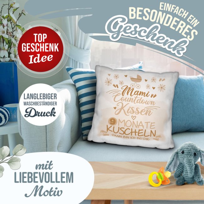Kissen zur Schwangerschaft - Mami Countdown, beige