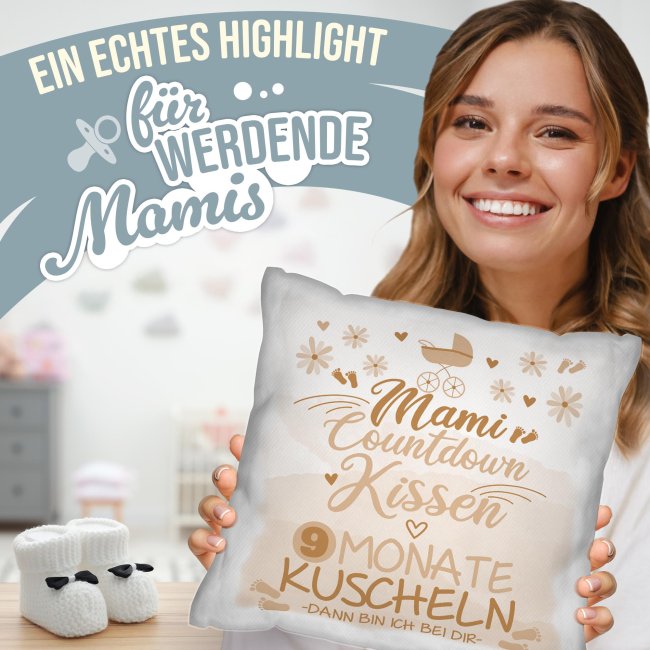 Kissen zur Schwangerschaft - Mami Countdown, beige