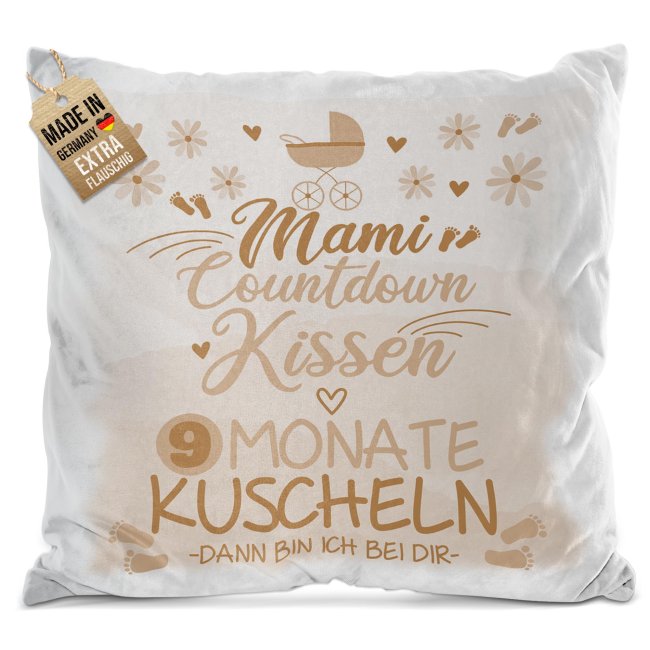 Flauschiges Kissen zur Schwangerschaft - Mami Countdown, beige